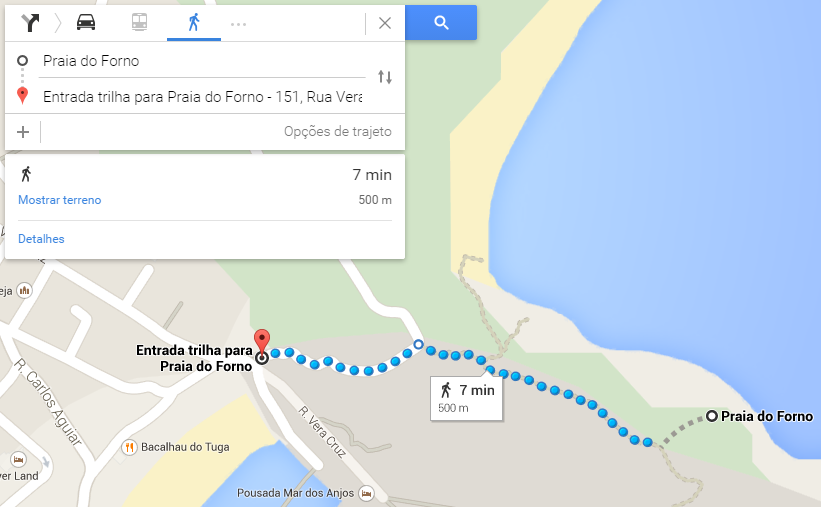 mapa da trilha da praia do forno, em Arraial do Cabo
