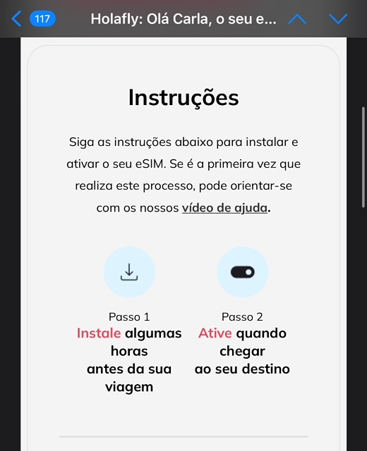 instruções para instalar o e-sim da Holafly